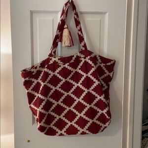 Large red and white Madewell tote